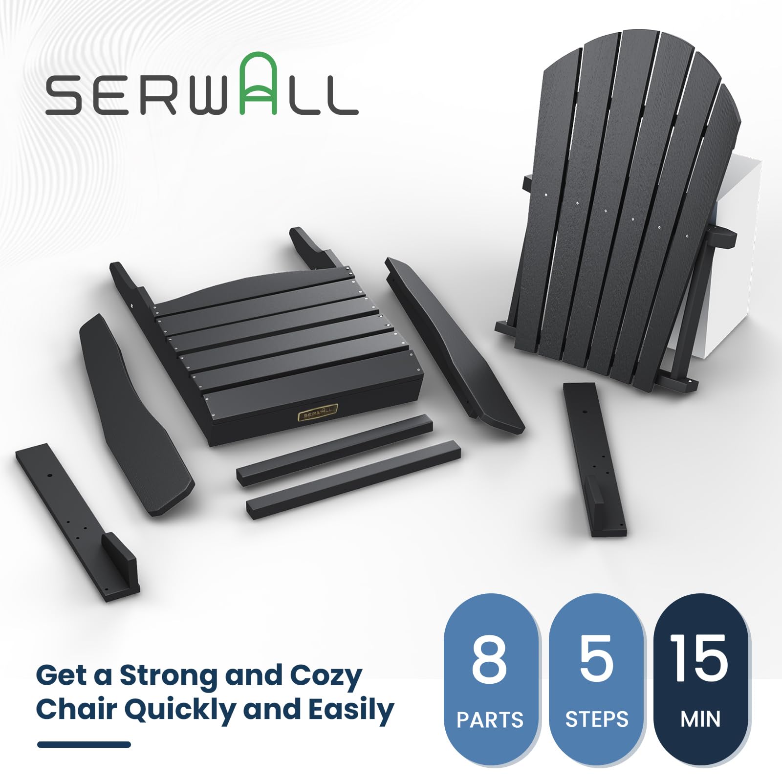 SERWALL Adirondack Chair Set of 2 - Weather-Resistant Outdoor Patio Furniture for Deck, Garden, Backyard & Lawn - Classic Design & Easy Maintenance (Grey) | Perfect for Relaxing, Lounging & Outdoor Entertaining