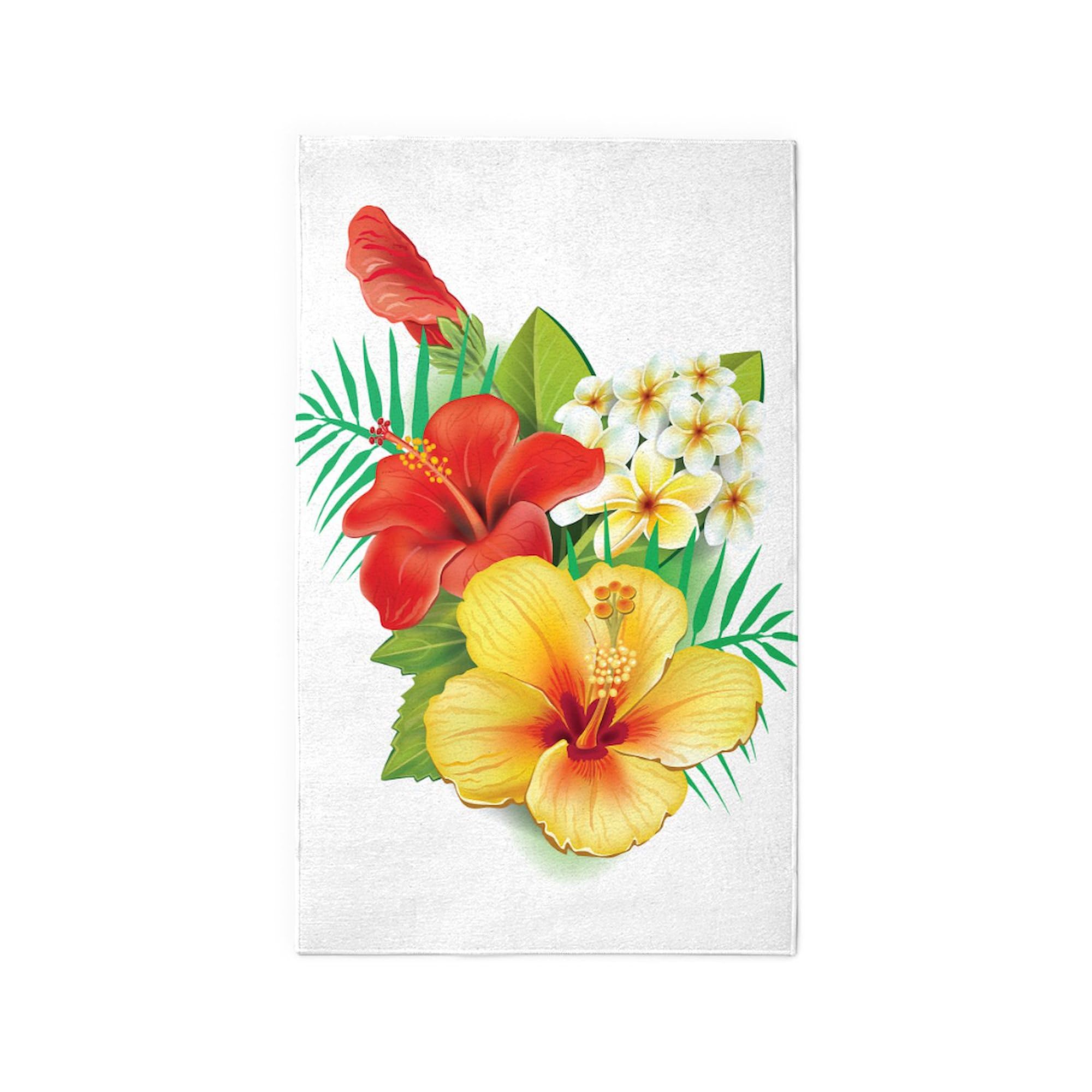 Tropical Hibiscus 3'X5' Decorative Area Rug - Soft Fabric Throw Rug for Living Room, Bedroom & Patio - Vibrant Floral Design Home Decor