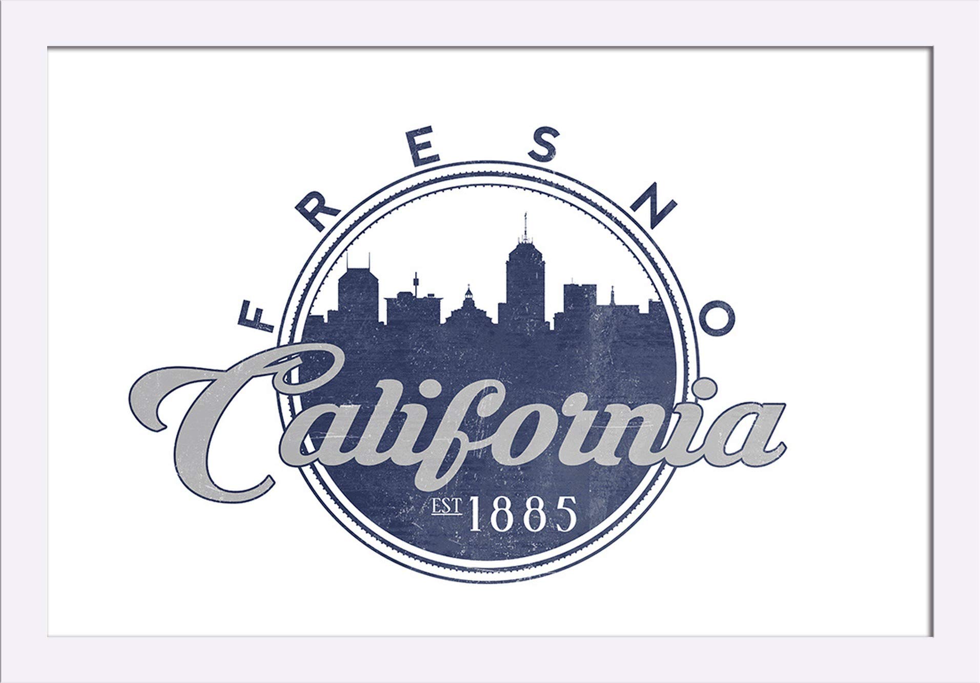 Fresno California Skyline Art Print - Blue 16x24 Giclee Fine Art with Recycled Wood Frame - Perfect for Home & Office Wall Decor
