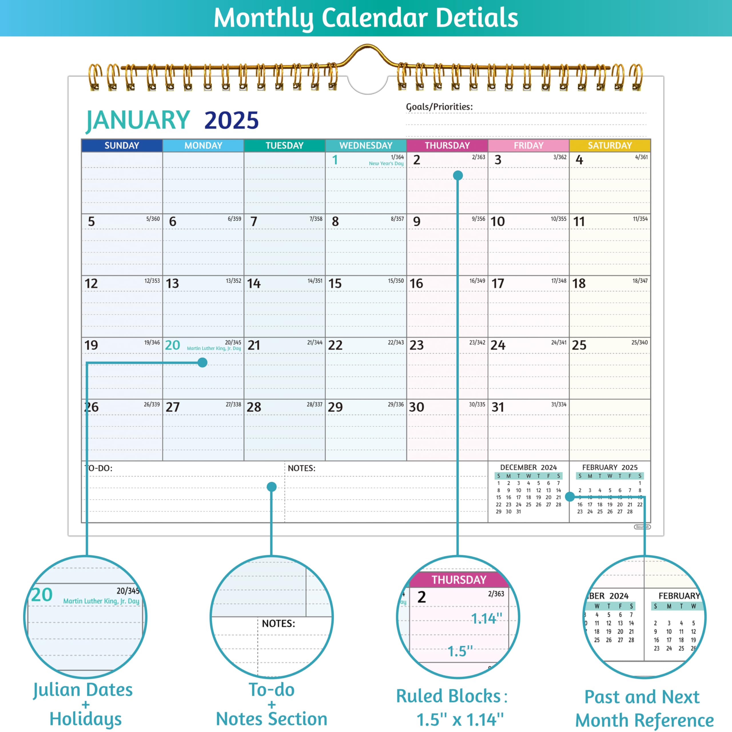 2025-2026 Wall Calendar | 2 Year Monthly Planner Jan 2025-Dec 2026 | 11