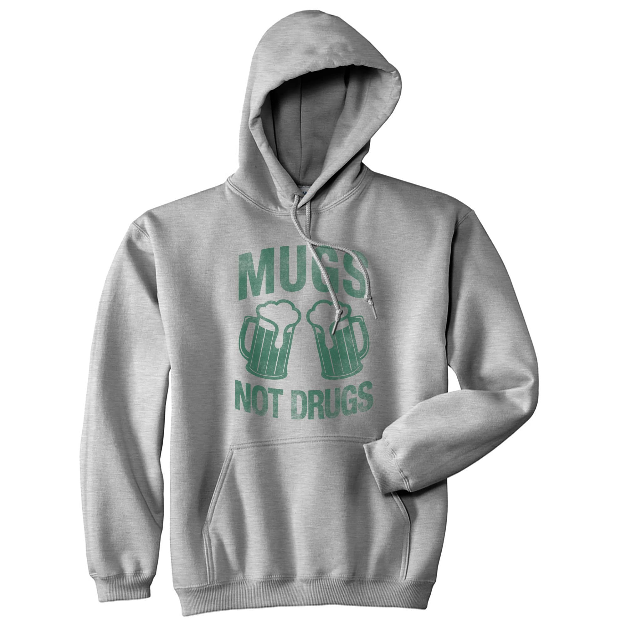 Funny St. Patrick's Day Hoodie - Crazy Dog Graphic Novelty Sweatshirt with 'Mugs Not Drugs' Design | Perfect for Beer Lovers, Pub Crawls & Irish-Themed Parties