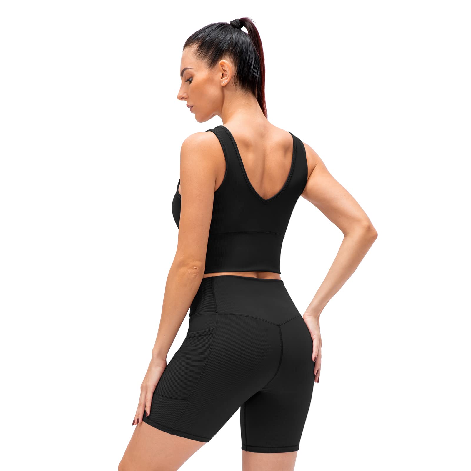 F FABOBJECTS® Women's 2-Piece Workout Set - Ribbed Crop Top & High Waist Yoga Shorts - Gym, Running, Pilates & Lounge Wear