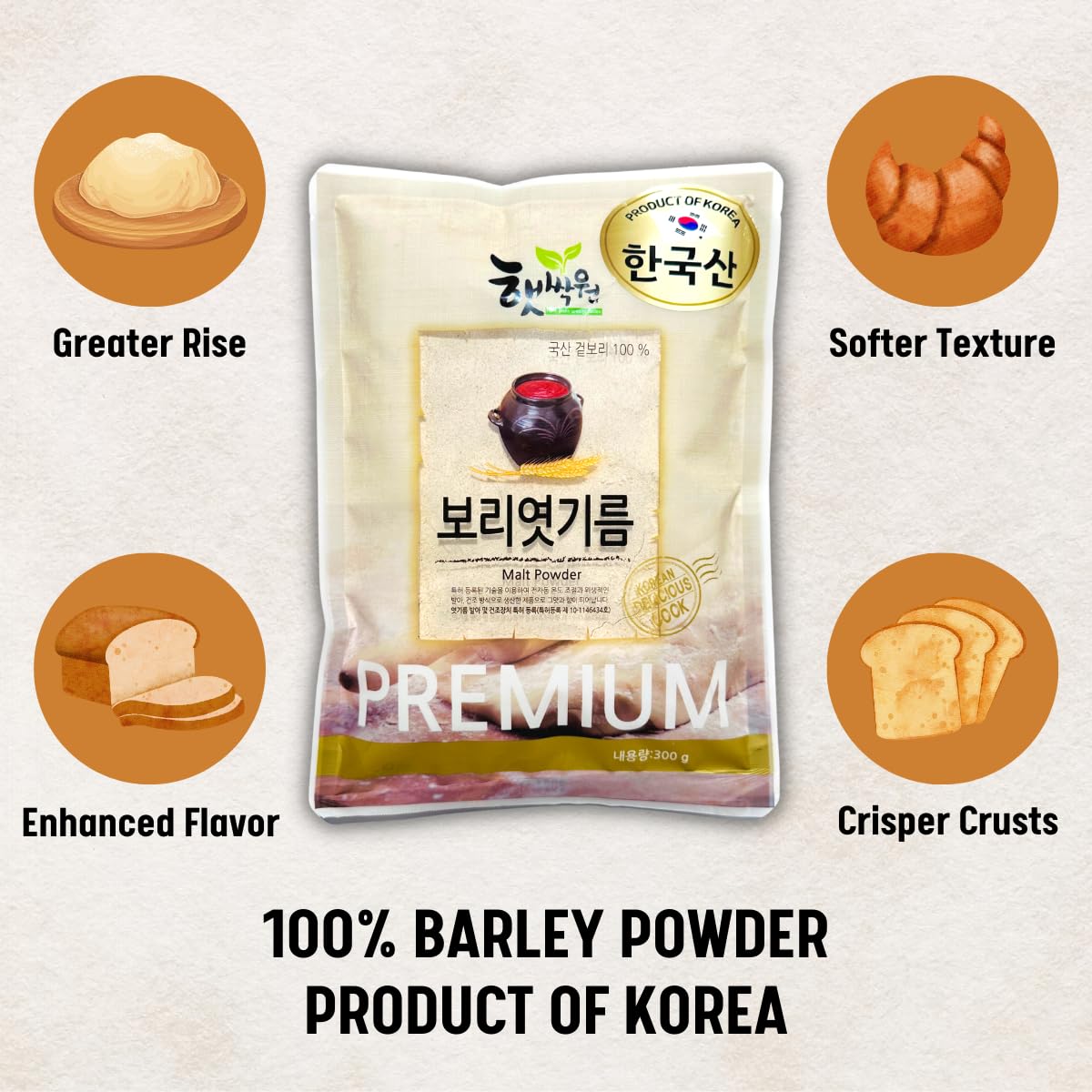 Premium Korean Diastatic Malt Powder - 100% Pure Barley, 10.5oz | For Sourdough Bread & Brewing Makgeolli