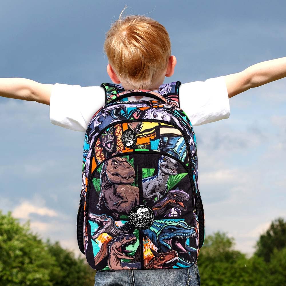 Durable 3PCS Water-Resistant 17 Inch Laptop Backpack for Men & College Students - Anti-Theft Dinosaur Design School Bookbag for Teen Boys - Perfect for Travel, Work & Campus Use