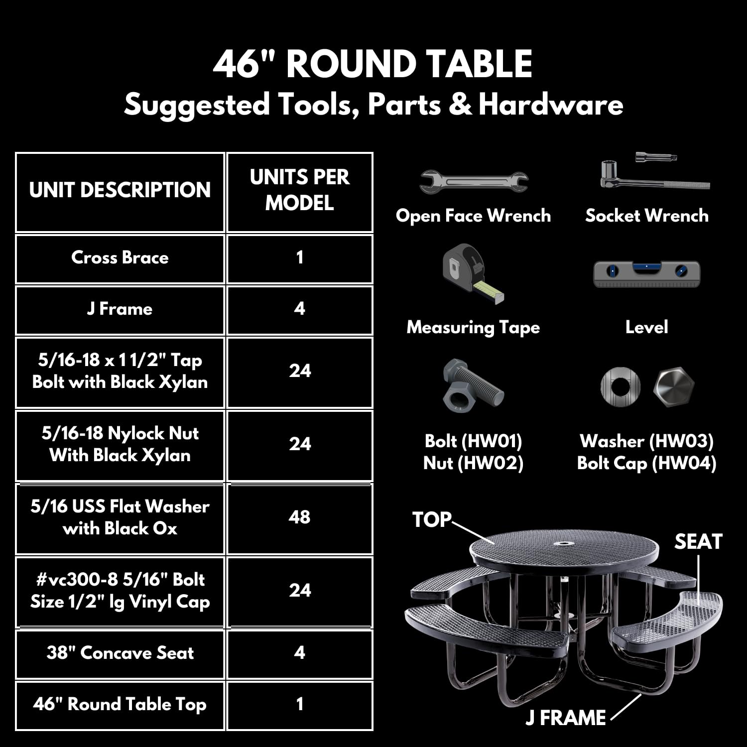 Heavy-Duty Coated Outdoor Picnic Table with Umbrella Hole | 46