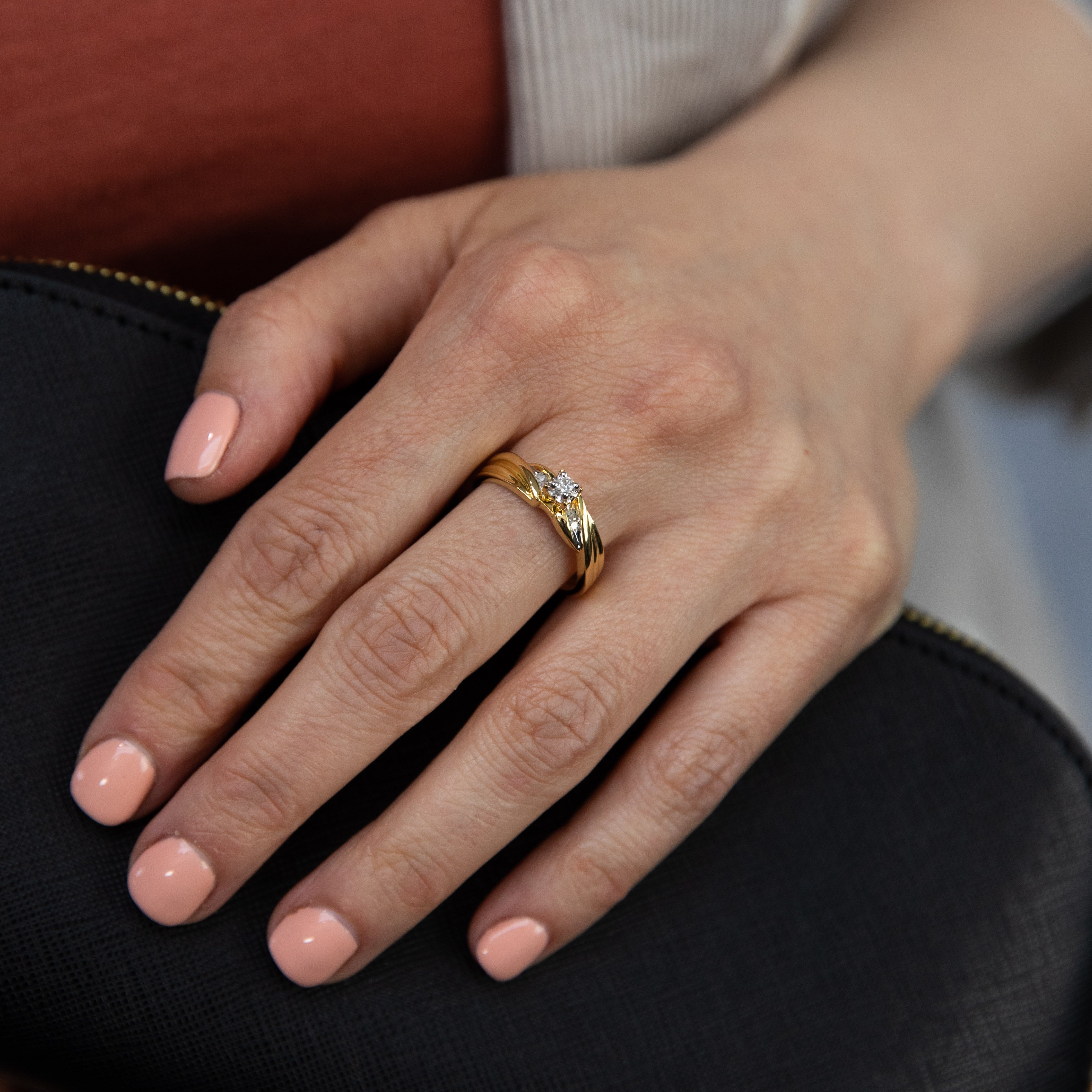 14K Gold Plated Sterling Silver 1/10 Carat Diamond Ring - Elegant Wedding Band & Anniversary Gift for Women