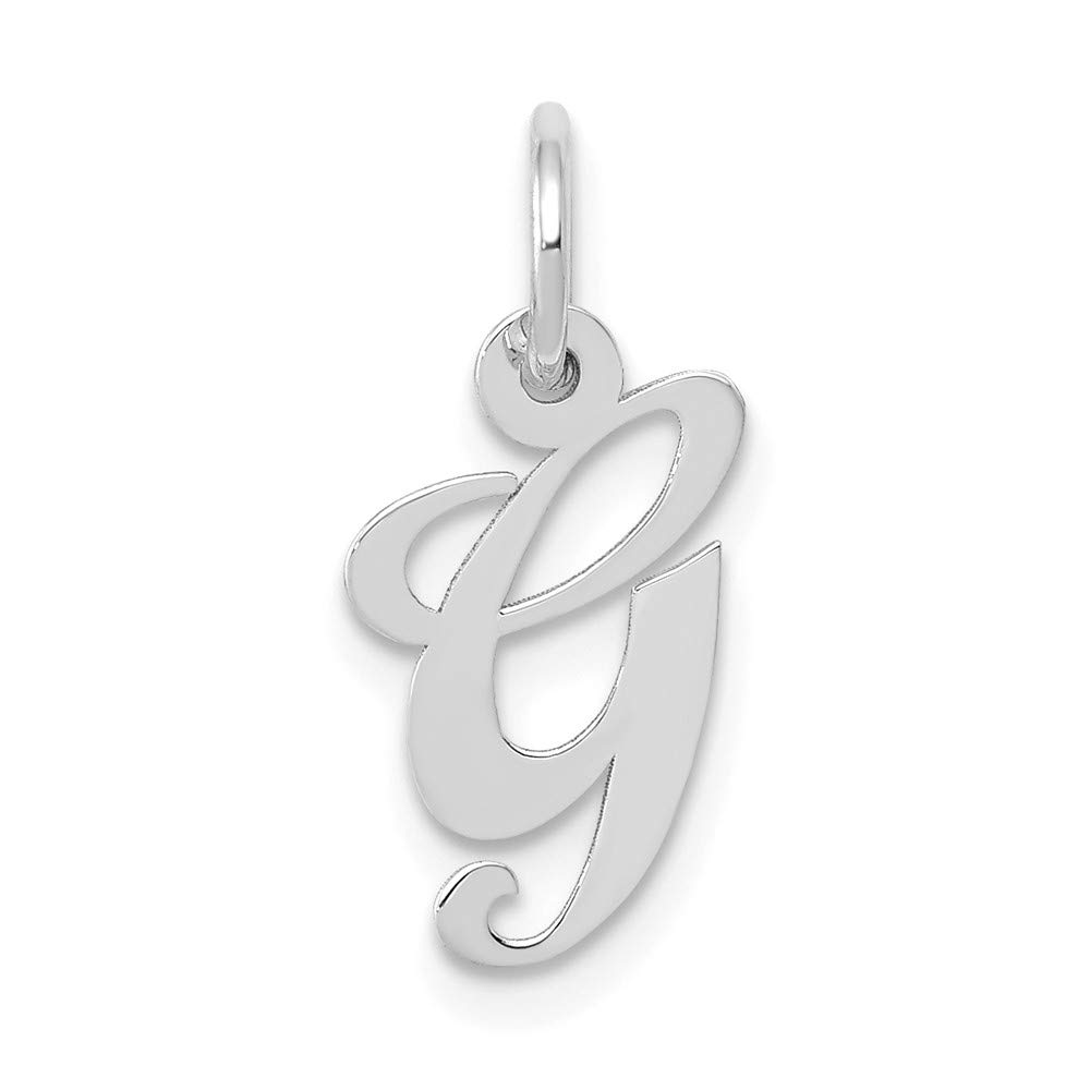 14K White Gold Initial Letter G Charm Pendant - 16mm Small Unique Script Alphabet Jewelry for Necklace, Gift & Personalization