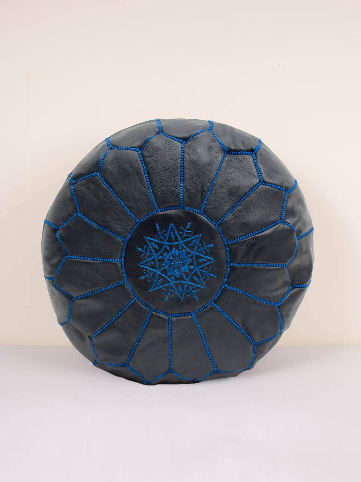 Handmade Moroccan Leather Pouffe Ottoman - Deep Indigo Blue Boho Style Footstool | Perfect for Living Room, Bedroom & Meditation Spaces