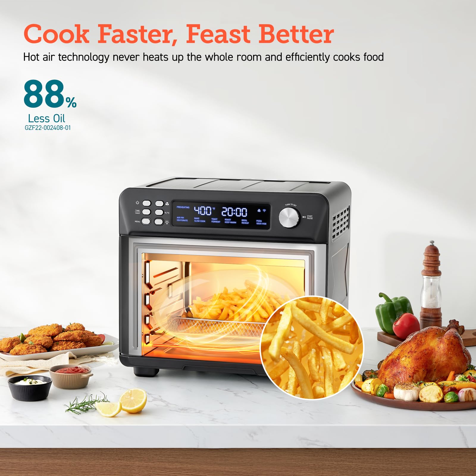 COSORI Smart 11-in-1 Air Fryer Toaster Oven Combo | 26QT Countertop Convection Oven for Baking, Roasting, Reheating, Broiling & Dehydrating | Includes 94 Recipes & 3 Accessories | Stainless Steel Black | Perfect for Small Kitchens, Dorms & Healthy Cooking