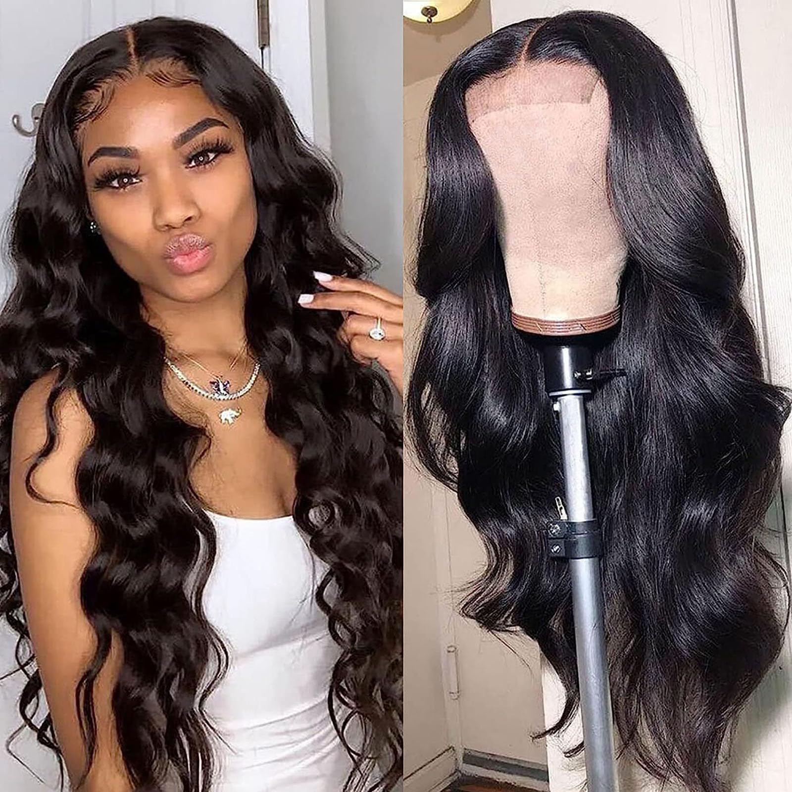 Brazilian Virgin Human Hair Lace Front Wigs 4x4 Body Wave 180% Density with Pre-Plucked Hairline & Baby Hair - Natural Black 30 Inch for Black Women | Perfect for Daily Wear, Parties, Weddings & Special Occasions