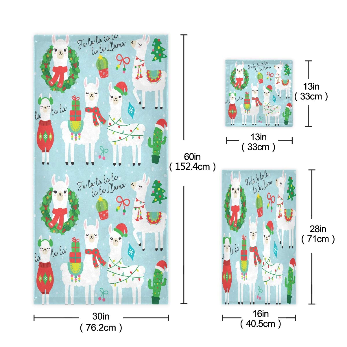 Christmas Llama Alpaca Towel Set - 3-Piece Soft & Absorbent Bath Towels for Winter, Snow, Spa - Home, Hotel, Gym & Swim Decor - Perfect for Holiday Gifts & Cozy Bathroom Essentials