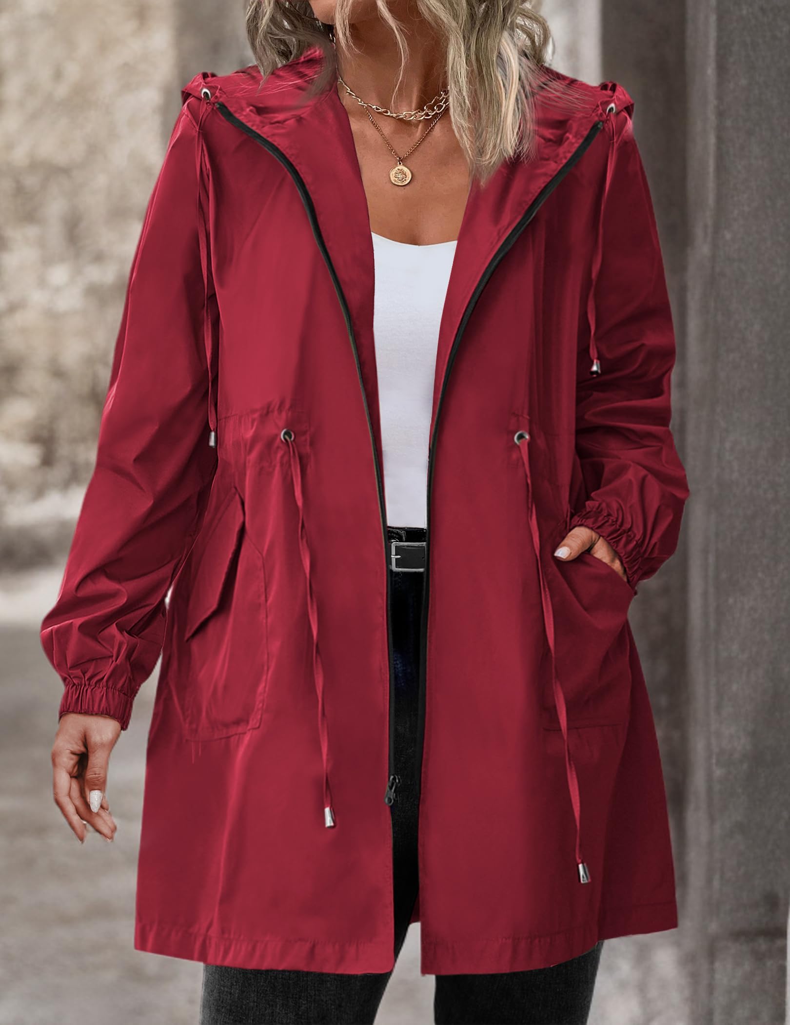 IN'VOLAND Women's Waterproof Rain Jacket - Plus Size Long Hooded Windbreaker with Pockets | Lightweight Raincoat for Outdoor Activities, Commuting & Travel