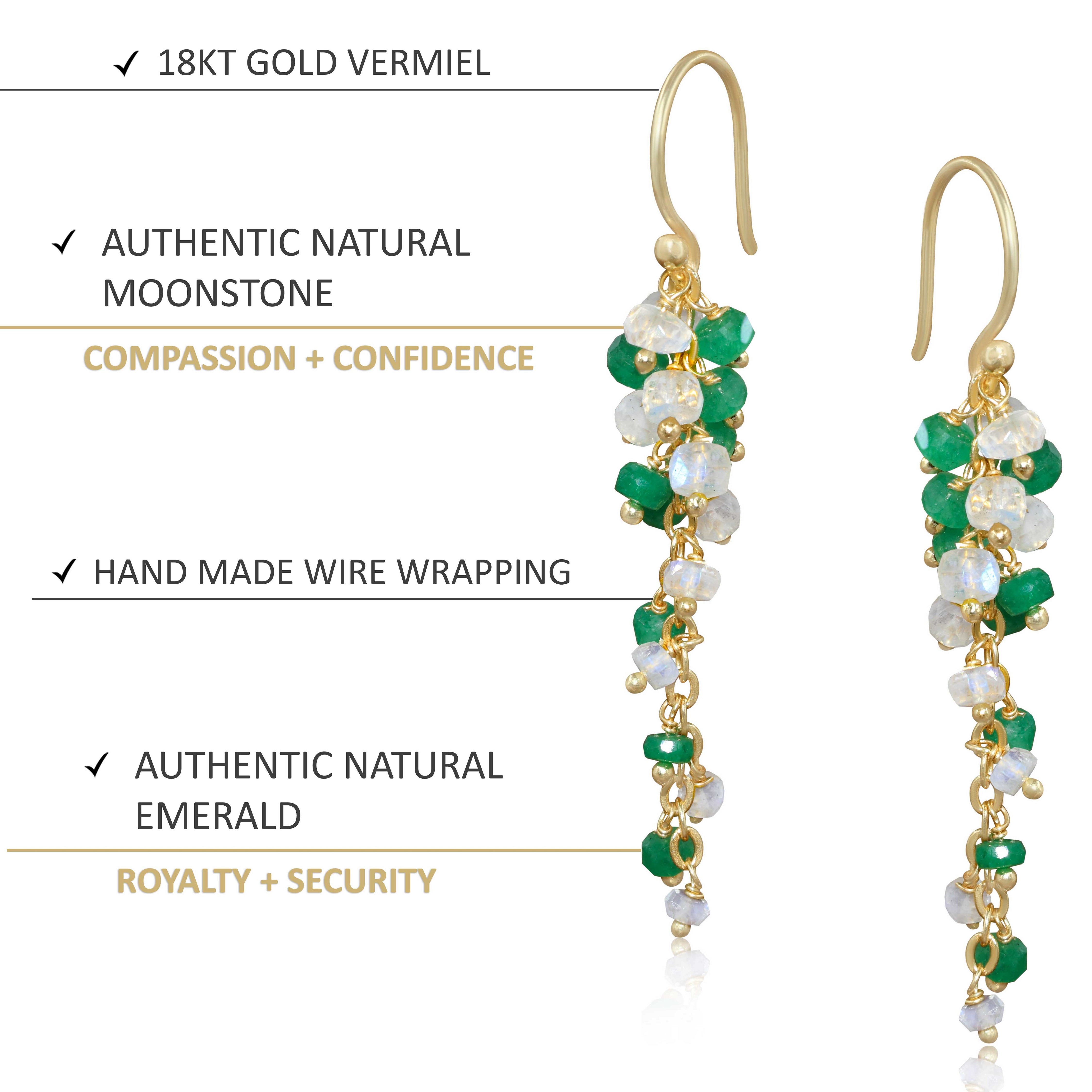 Moonstone & Emerald Beaded Dangle Earrings – Dual Color Bohemian Jewelry for Women | Perfect for Weddings, Parties & Everyday Wear