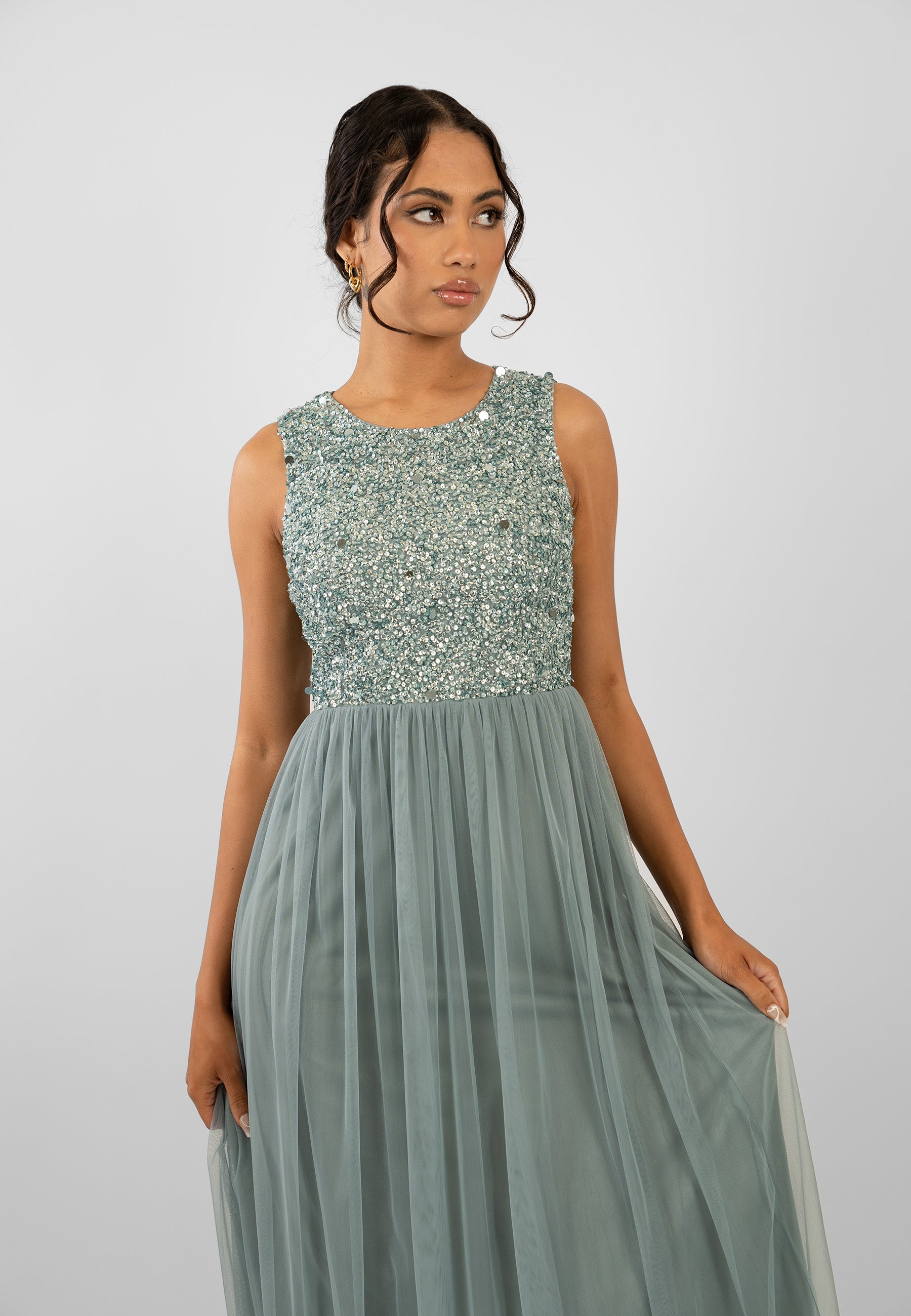 Elegant Picasso Teal Embellished Bridesmaid Maxi Dress for Weddings & Formal Events - Perfect for Bridal Party & Evening Occasions