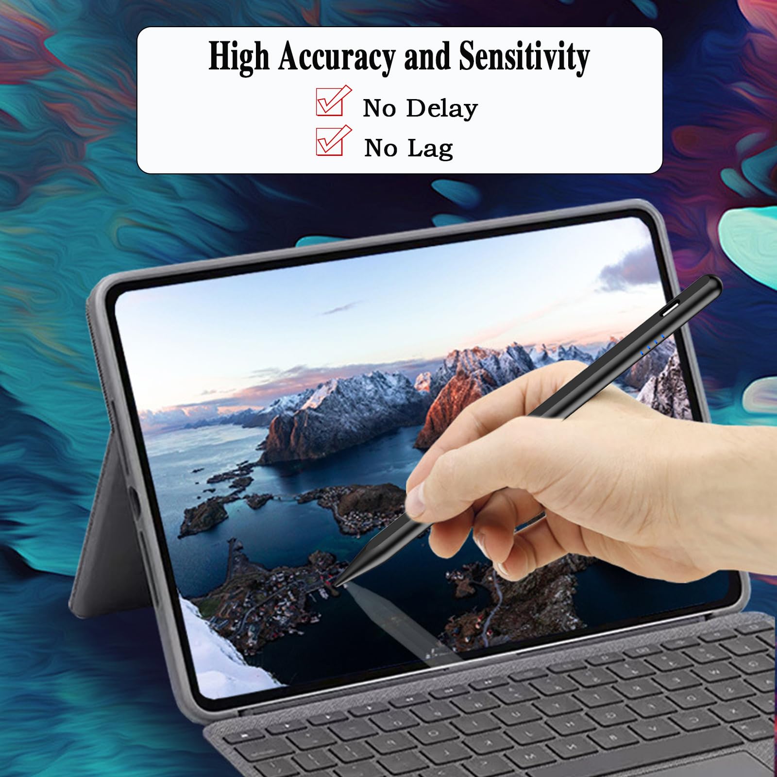 Premium Stylus Pen for Android & iOS - Magnetic Touch Screen Pencil with 4 Replaceable Tips - Compatible with Samsung/Huawei/Lenovo/Xiaomi/Vivo Tablets & Smartphones - Perfect for Drawing, Note-Taking & Digital Signatures (Black)