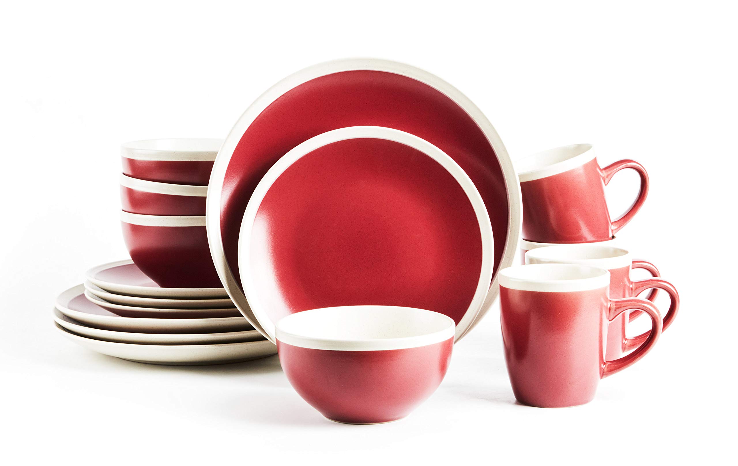 Rock Ridge Speckled Stoneware Dinnerware Set - 16 Piece Dinner Plates, Bowls & Mugs in Garnet & Ivory - Elegant Stoneware for Everyday Dining, Entertaining & Holiday Meals