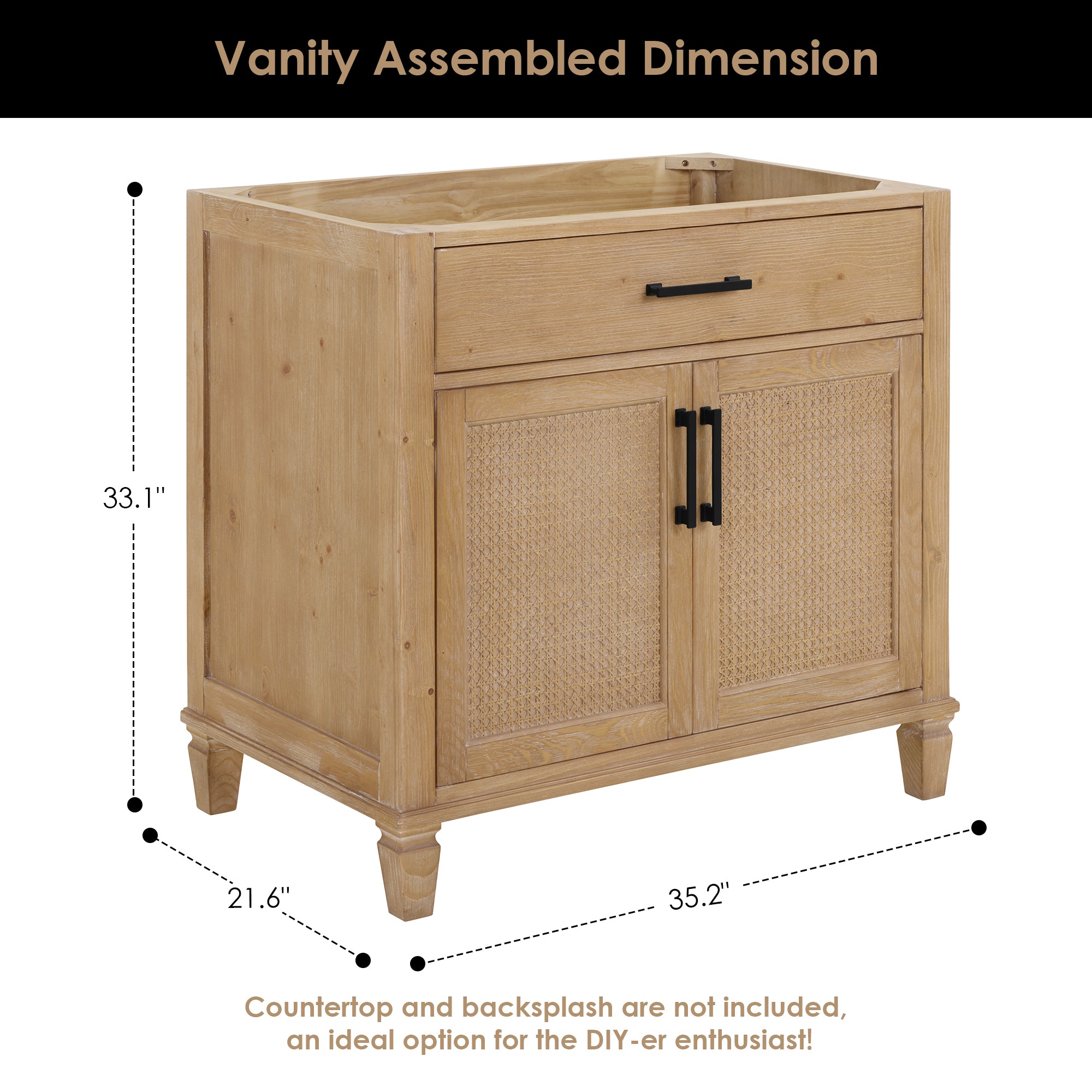 Solana Bathroom Vanity Base - Weathered Fir Finish, No Top, Sink, or Mirror | Modern Bathroom Storage Cabinet for Small Spaces, Powder Rooms & Guest Baths