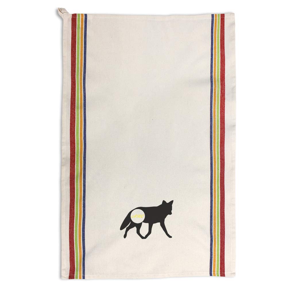 Personalized Monogram Fox Animal Hunting Kitchen Towels - Custom Decor Dish Towels with Multi Stripe Design for Kitchen Cleaning Supplies | Perfect for Hunting Lodge, Cabin Decor & Wildlife Enthusiasts
