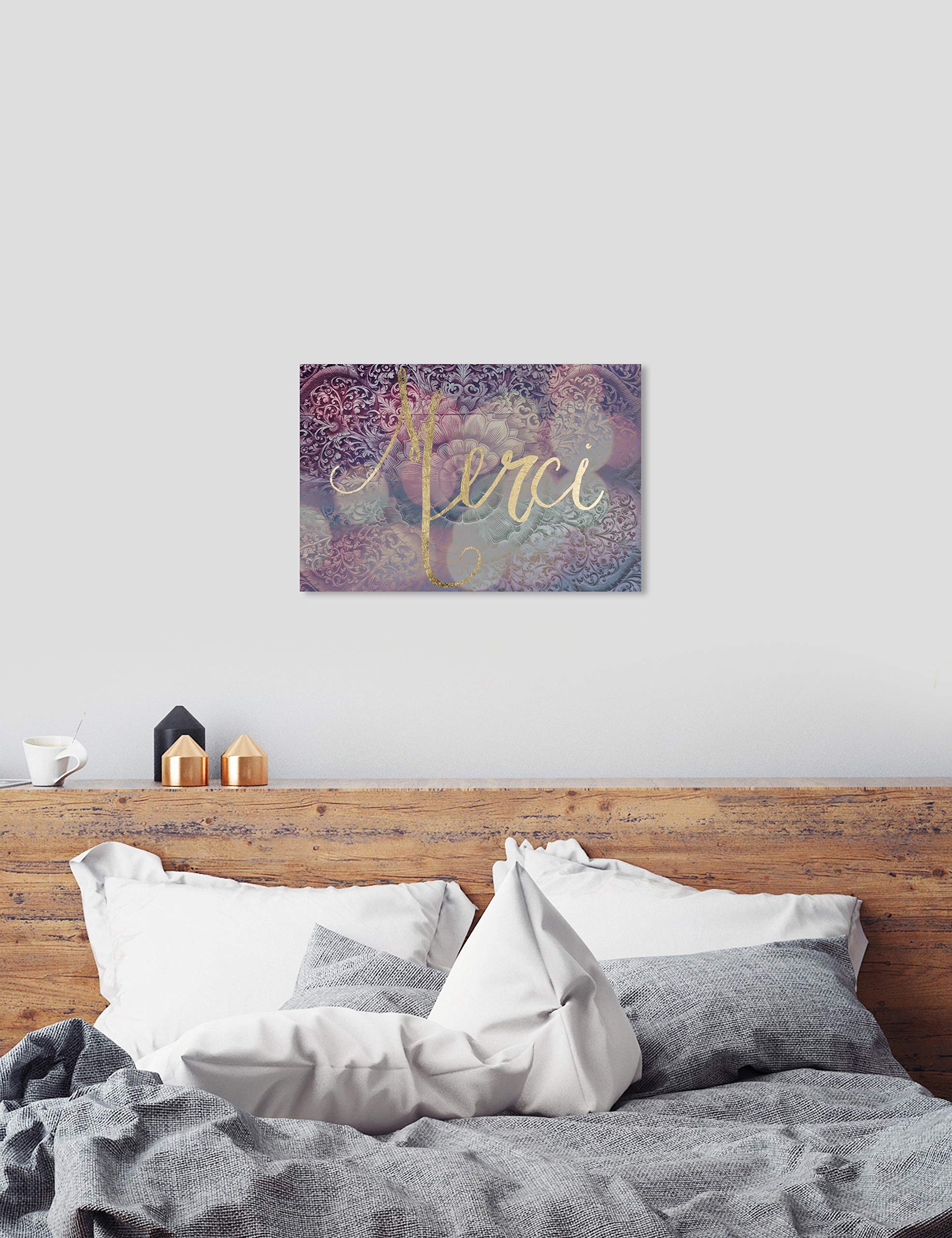 Oliver Gal Artist Co. 'Merci' Typography Wall Art Canvas Print - 36x24 Inches, Pink & Gold Home Decor for Living Room, Bedroom & Office