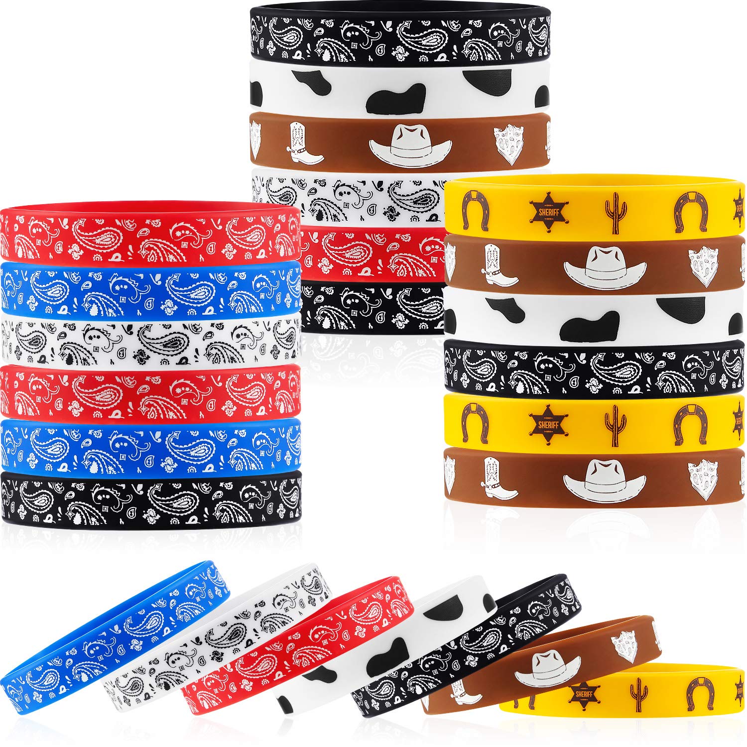 Western Party Bracelets - Stretchable Silicone Wristbands for Cowboy Theme, Birthday Parties & Festive Events | Perfect for Western Costumes, Rodeo Nights & Country Music Concerts