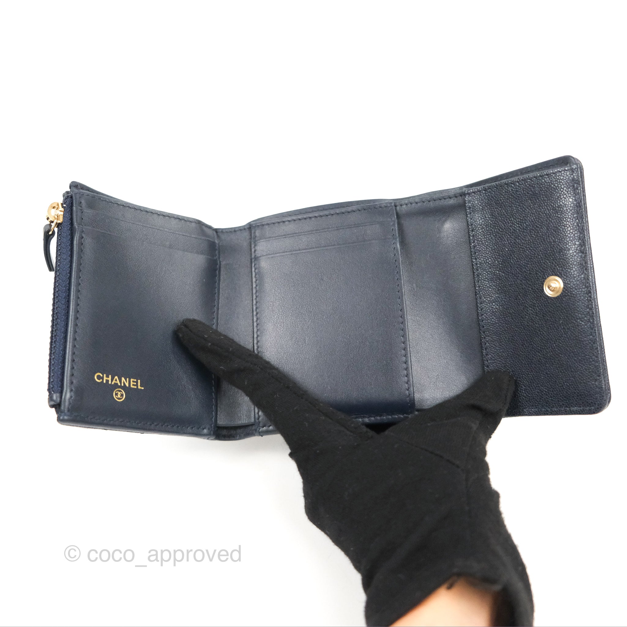 Chanel Boy Short Flap Wallet in Navy Caviar Leather with Gold Hardware - Luxury Compact Wallet for Women, Perfect for Everyday Use and Special Occasions