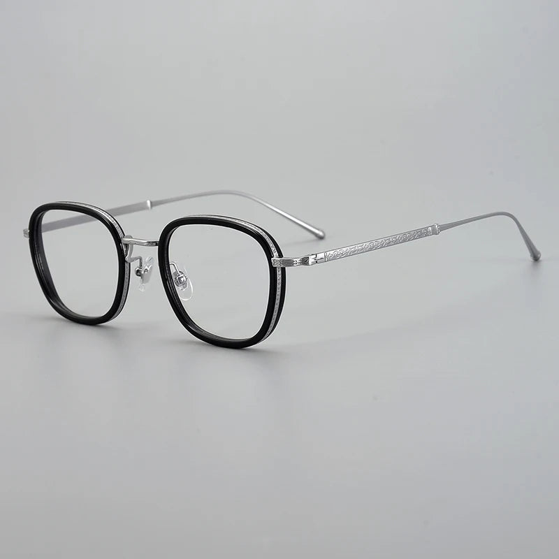 Stylish Black Unisex Square Titanium Acetate Eyeglasses Frame 95910 - Lightweight & Durable for Work, Reading & Fashion Accessories