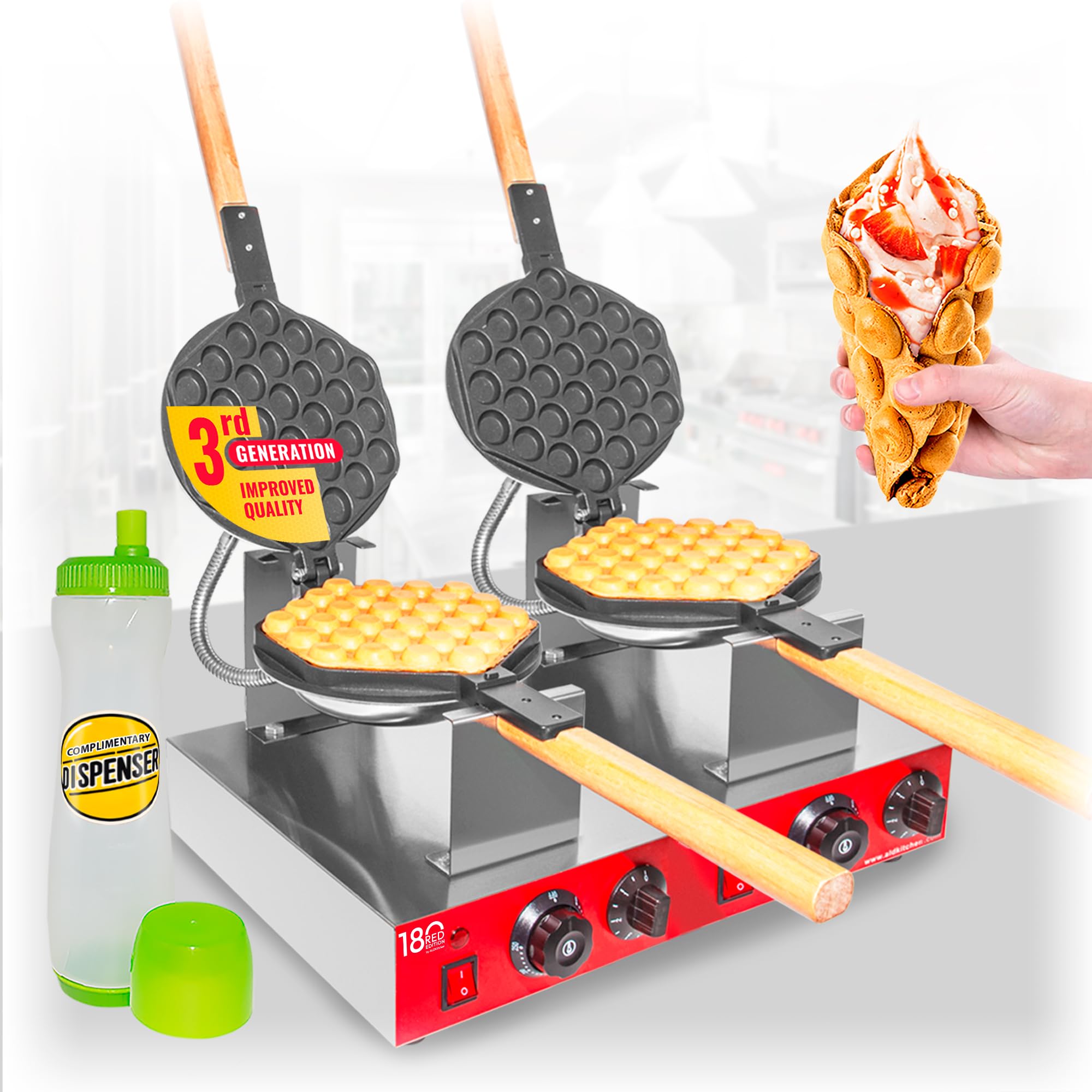 ALDKitchen Bubble Waffle Maker Machine - Nonstick Electric Egg Waffle Iron with 110V for Home & Commercial Use | Perfect for Breakfast, Desserts, and Party Snacks
