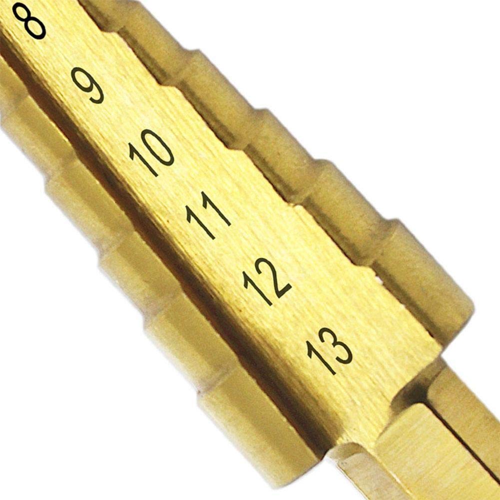 High-Speed Steel (HSS) Titanium Coated Step Drill Bit Set 3-13mm - Hex Shank Tapered Reamer for Metal & Woodworking - Perfect for DIY Projects, Home Repairs & Professional Use (130mm Overall Length)
