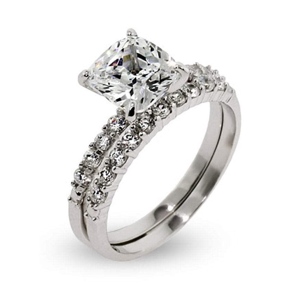 Elegant Cushion Cut CZ Wedding Ring Set for Women - Sparkling Bridal Jewelry Gift for Wife, Fiancee & Mom - Perfect for Anniversaries, Engagements & Special Occasions