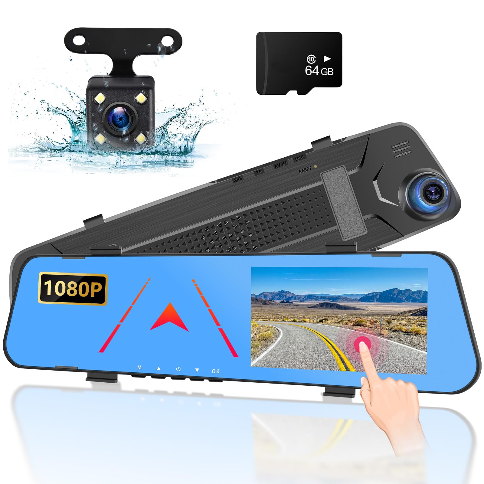 4.5 Inch Car Rear View Backup Camera with 64GB TF Card - 1080P HD IPS Screen, 150° Wide Angle, Night Vision, G-Sensor & Loop Recording for Parking Assistance | Perfect for SUVs, Trucks & RVs