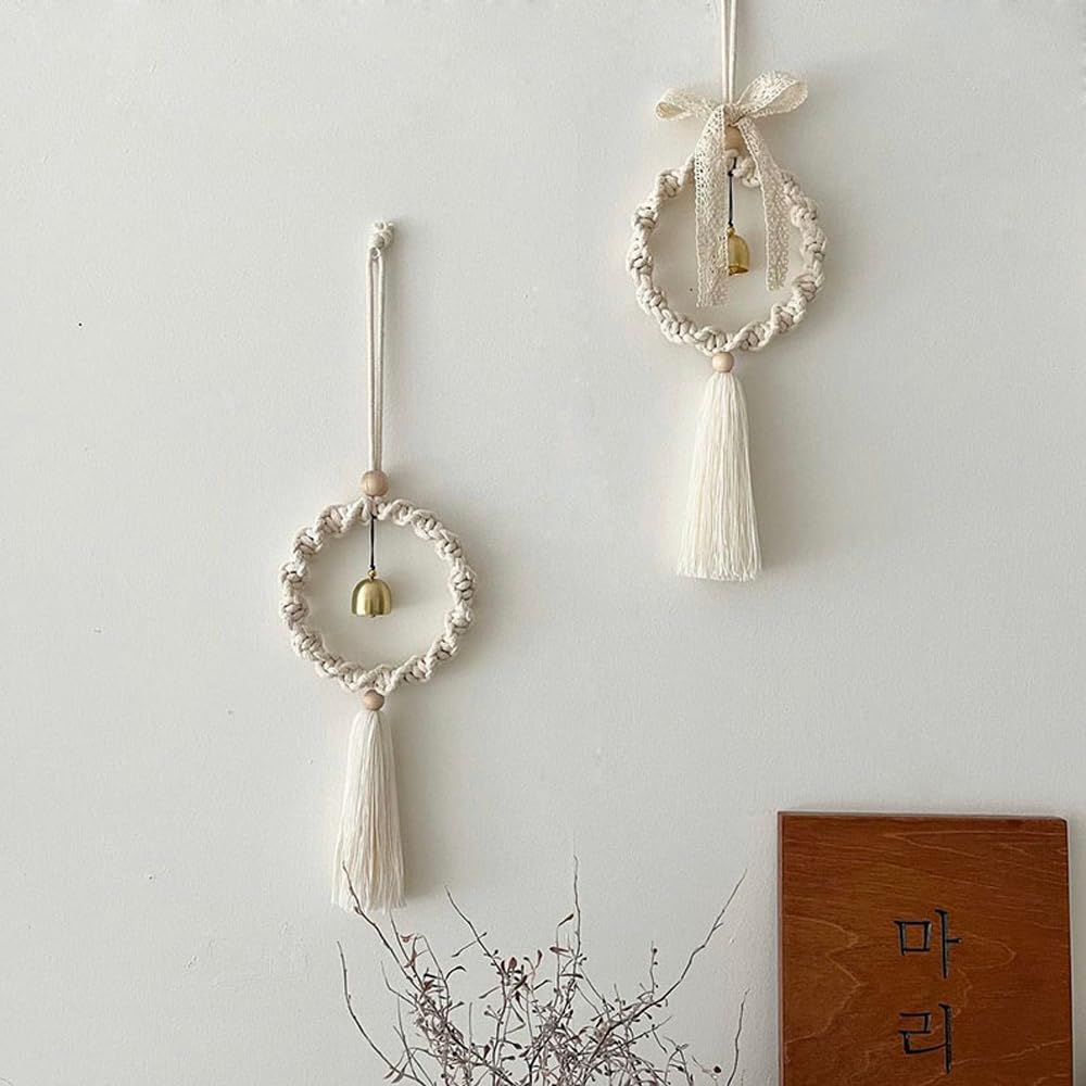 Handmade Cotton Rope Wind Chimes - Boho Hanging Decor for Nursery, Bedroom & Living Room | Natural Woven Pendant for Relaxing Outdoor & Indoor Spaces