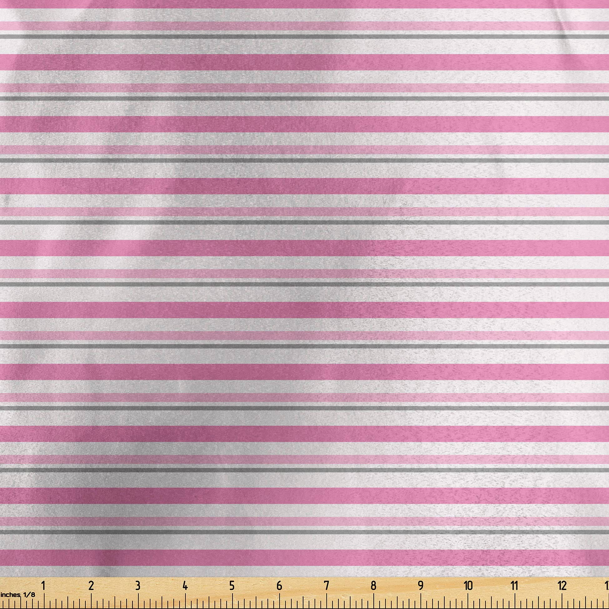 Ambesonne Geometric Fabric by The Yard - Pink & Grey Striped Satin Material for Home Decor, DIY Crafts, Upholstery & Sewing Projects | Modern Decorative Fabric for Curtains, Pillows & Table Runners