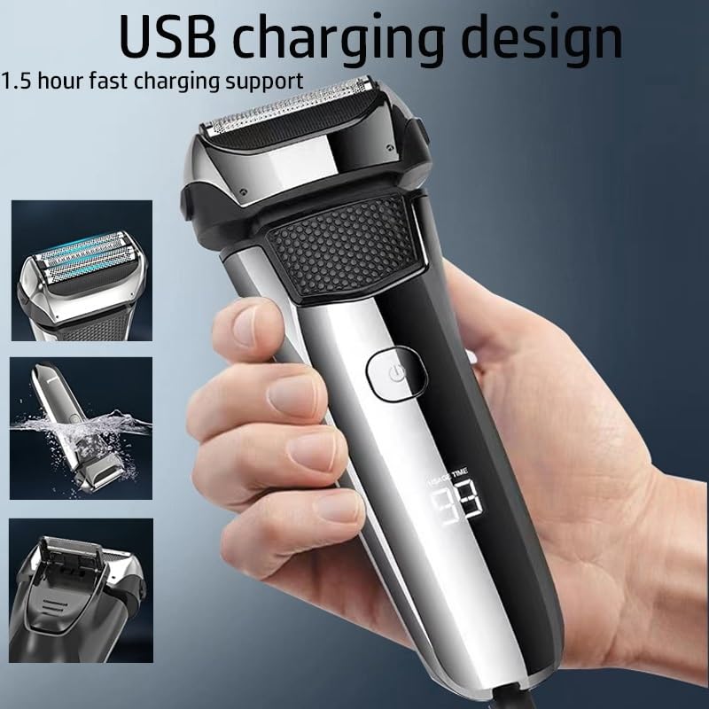 Premium Electric Razor for Men - Rechargeable Wet & Dry Shaver with 3D Floating Heads & LED Display | Smooth Shaving for Face, Beard & Head | Perfect for Travel, Gym & Daily Grooming Routine