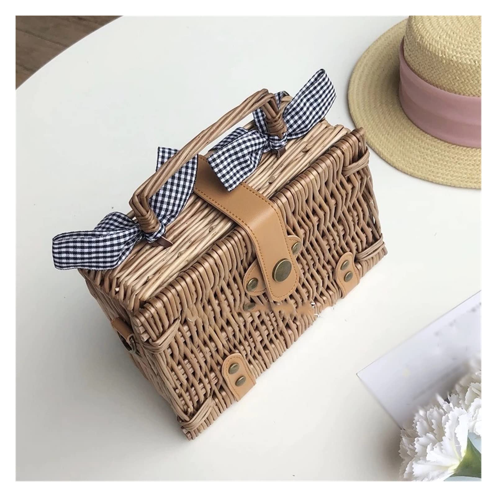 Handmade Bohemian Straw Beach Bag for Women - Square Rattan Summer Purse, Fashion Shopper Tote (One Size) - Perfect for Vacation, Poolside, and Outdoor Adventures