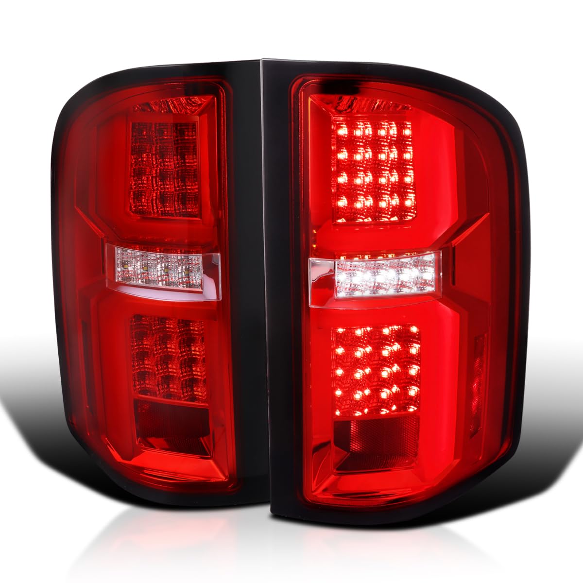 Spec-D Tuning Red LED Tail Lights with LED Light Bars for 2007-2013 Chevy Silverado 1500/2500HD/3500HD - Left & Right Pair Assembly - Upgrade Your Truck's Style & Visibility for Night Driving & Off-Road Adventures