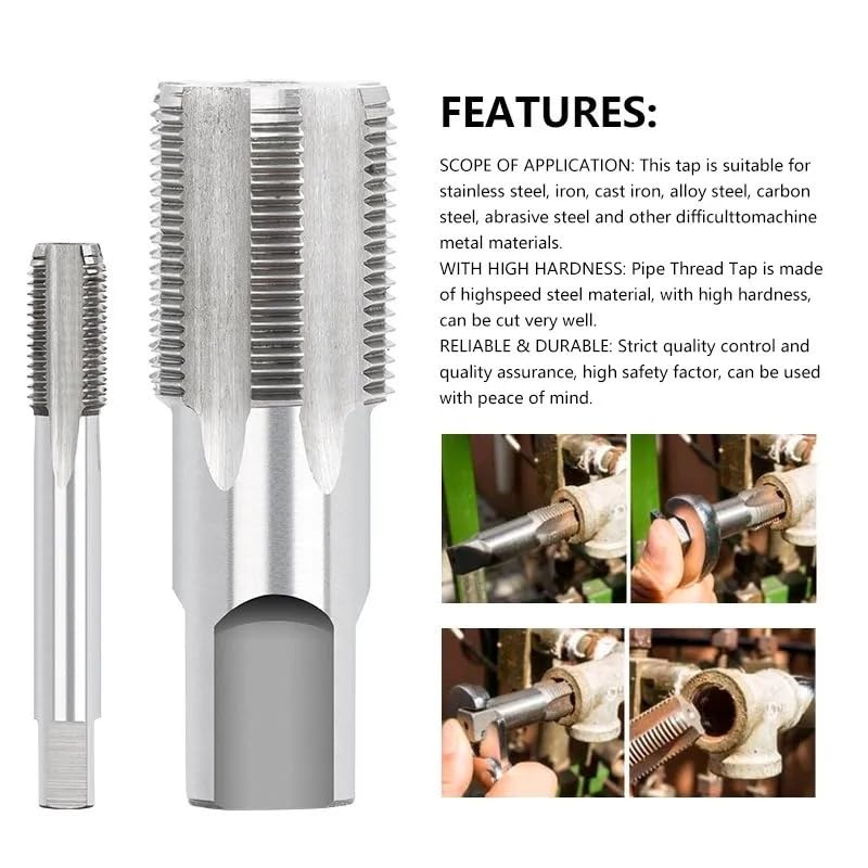High-Speed Steel (HSS) BSP Taper Pipe Tap G1-1/2 - Precision Thread Cutting Tool for Metal Pipes - Perfect for Plumbing, Automotive, and Industrial Pipe Threading Applications