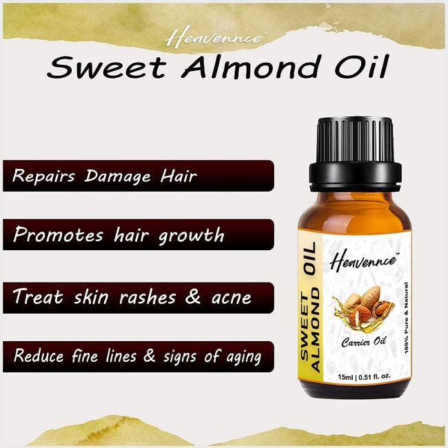 Pure Sweet Almond Oil for Skin & Hair Care - Natural Moisturizer & Massage Oil | 15ml Bottle | Hydrates Dry Skin, Conditions Hair & Perfect for Aromatherapy