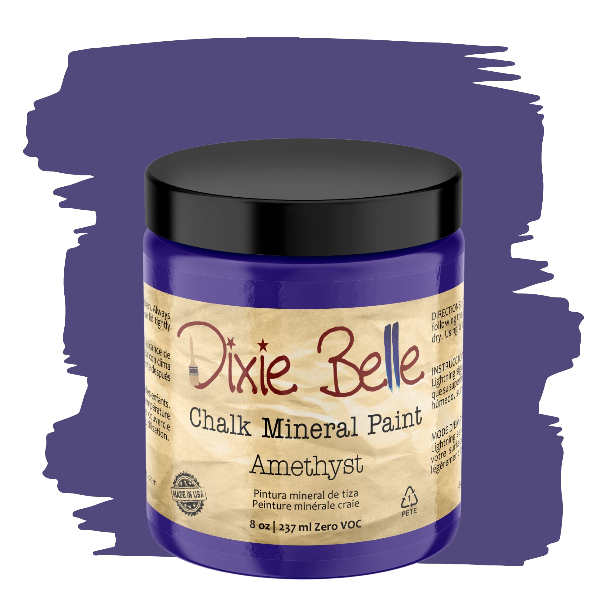Dixie Belle Chalk Finish Furniture Paint - Amethyst (8oz) | Matte Deep Purple Mineral Paint for DIY Furniture | Made in USA | Perfect for Upcycling Dressers, Cabinets & Home Decor Projects