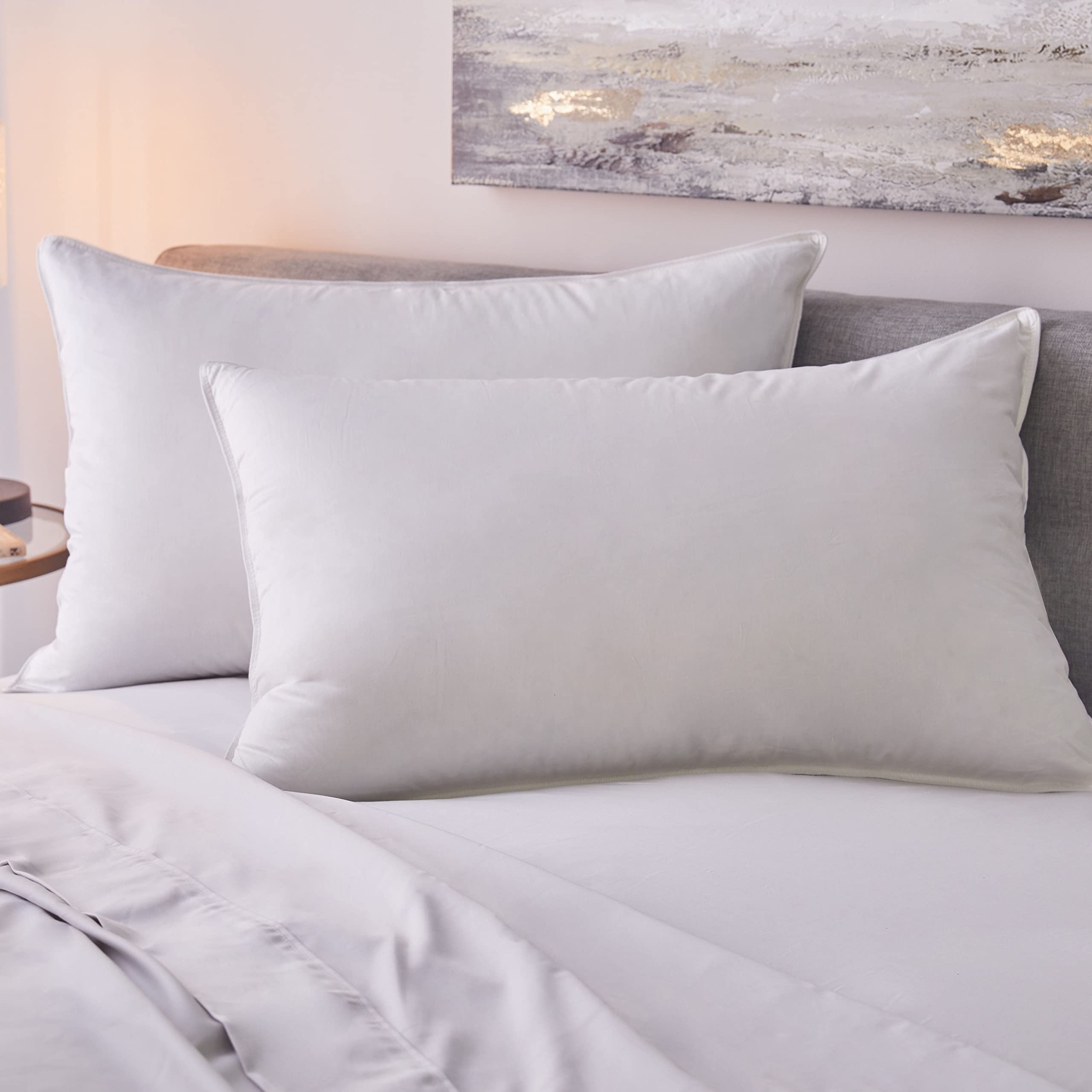 Premium Sateen White Goose Down Pillow - Firm Support for Queen Size Bed | Hypoallergenic & Breathable for Ultimate Comfort | Perfect for Side Sleepers, Neck Pain Relief & Luxury Bedroom Decor