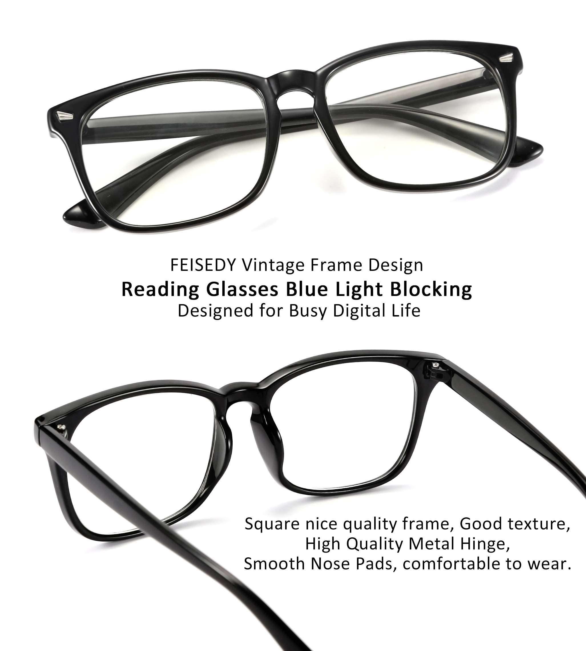 FEISEDY Vintage Blue Light Blocking Glasses for Women & Men - Anti-Eye Strain Reading Glasses with Spring Hinge (B2519) - Perfect for Computer Work, Reading & Screen Time Protection