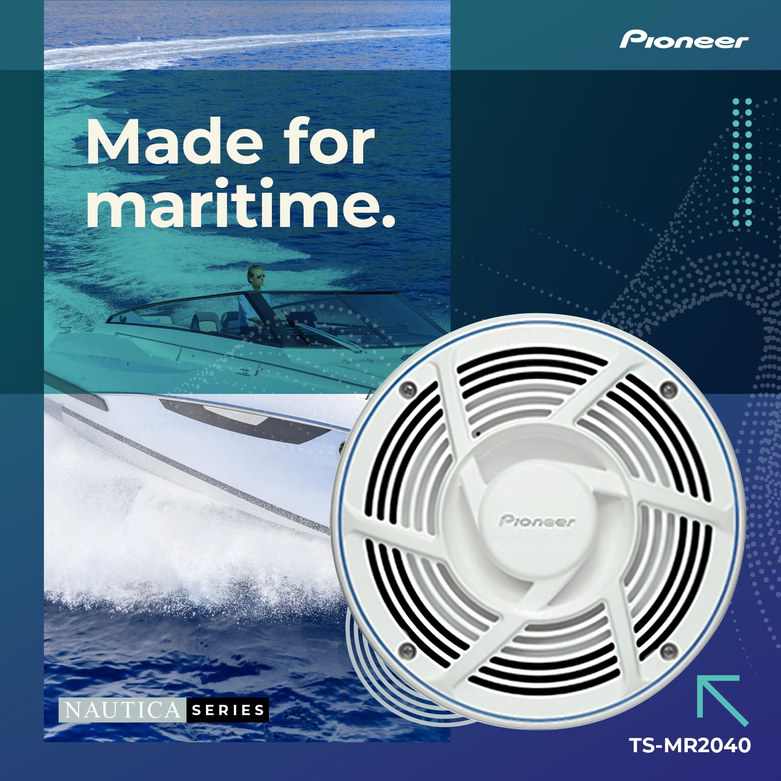 Pioneer TS-MR2040 8 Inch Waterproof Marine Speakers - High Power 2-Way Coaxial Audio for Boats, Yachts & Outdoor Marine Use - Perfect for Saltwater & Weather Resistance