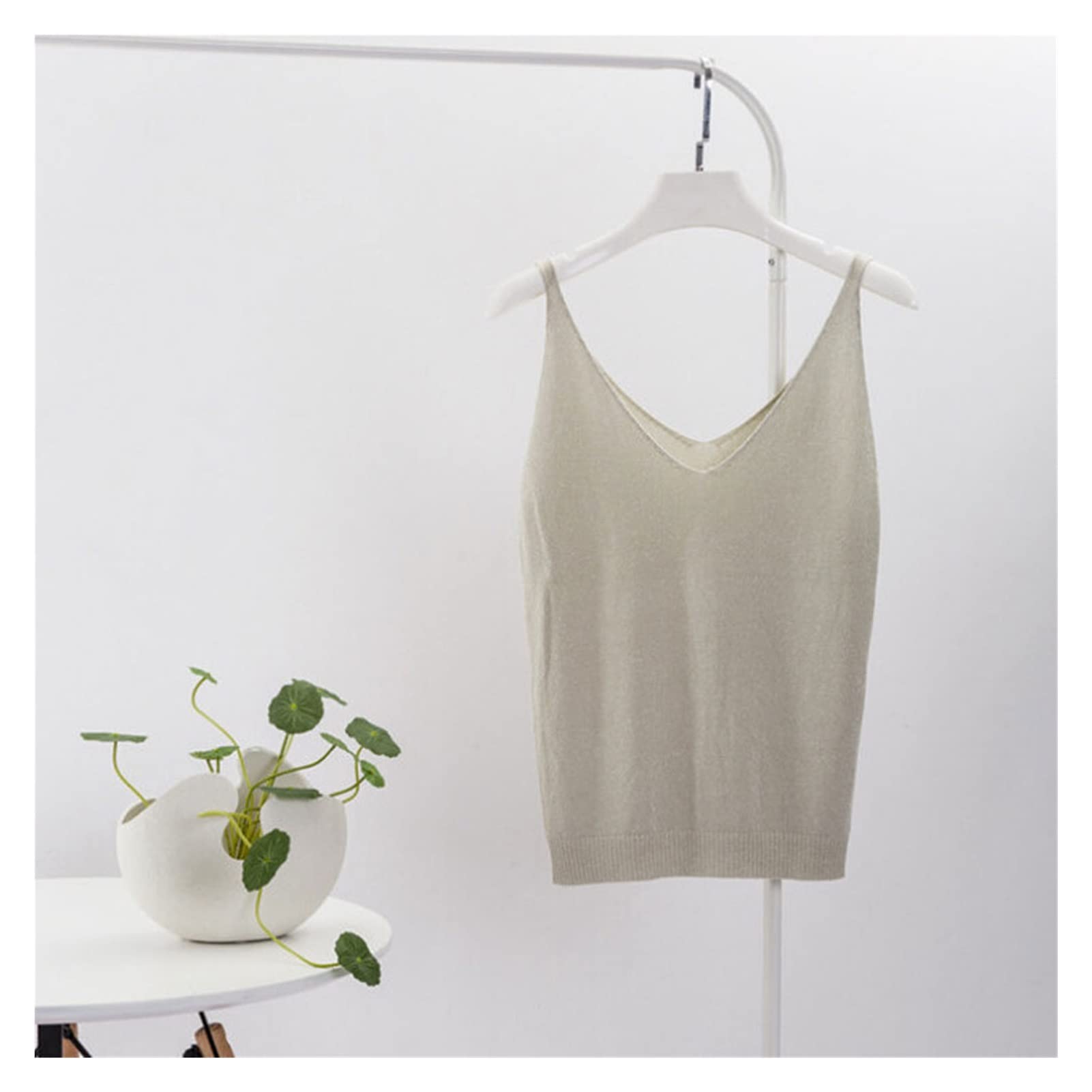 Sexy V-Neck Sleeveless Knitted Tank Top for Women - Slim Strap Summer T-Shirt (53cm, Color A) | Casual Outing, Beach Wear, Party & Date Night Outfits
