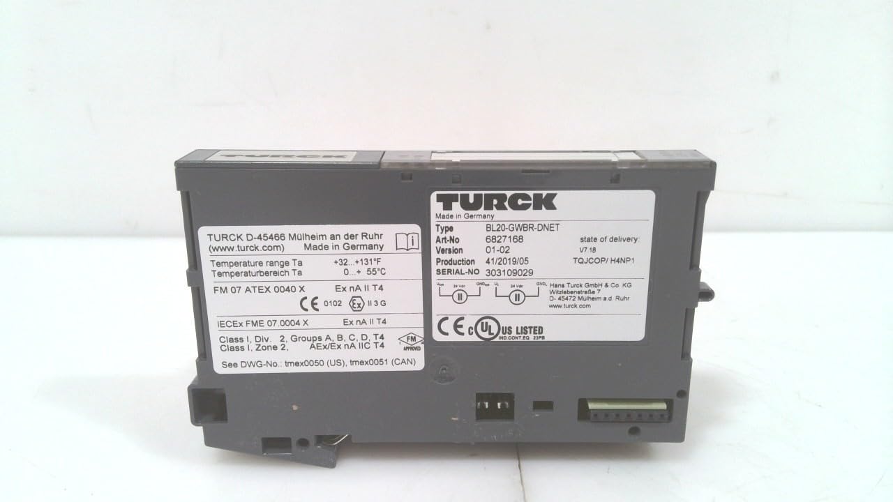 TURCK BL20-GWBR-DNET (6827168) DeviceNet Ethernet Gateway Module - Expandable I/O, Multiprotocol Support (DeviceNet & CANopen), IP20 In-Cabinet System for Industrial Automation & Machine Control