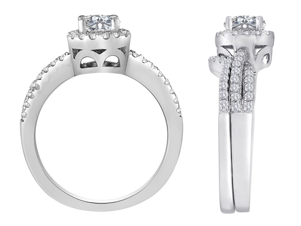 1.25ct Round White Topaz Halo Engagement Ring & Wedding Band Set in Sterling Silver for Women - Perfect for Proposals, Anniversaries & Bridal Jewelry Gifts
