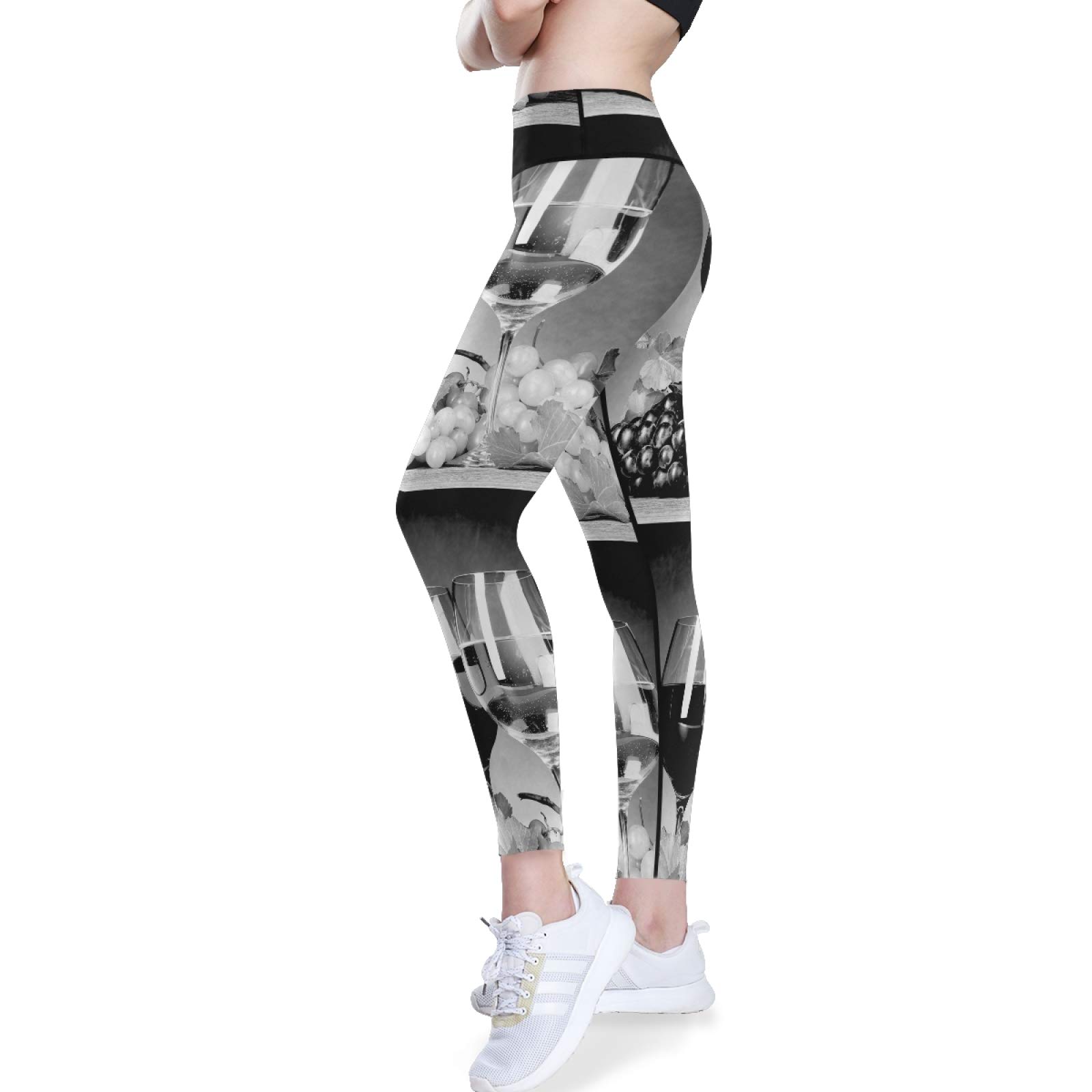 Vintage Wine Glasses & High Waist Yoga Pants - Women's Tummy Control Leggings for Workout & Running