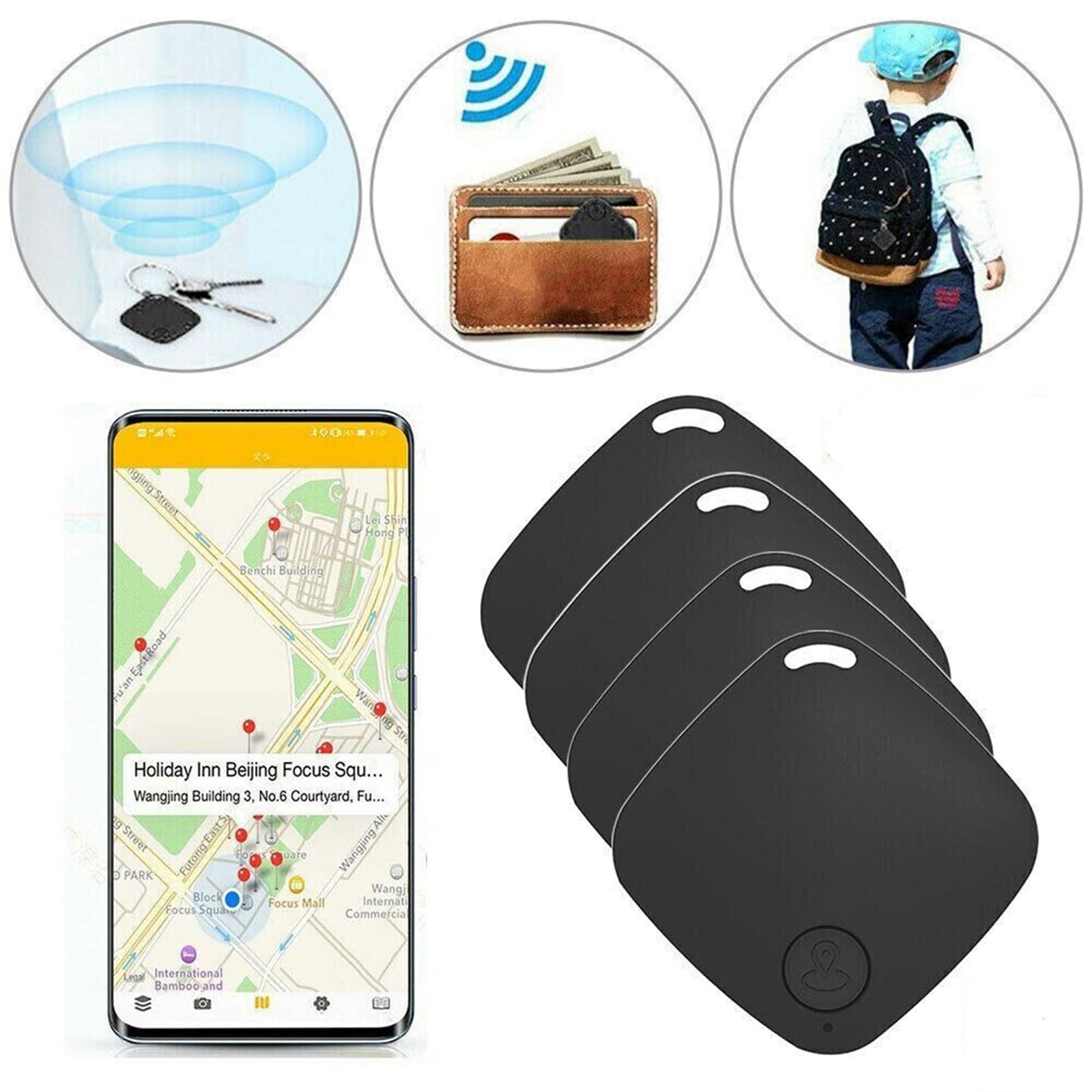 BODYA 4PCS Tile GPS Tracker - Wireless Bluetooth Key Finder for Wallet, Keys, Pets & Car - Anti-Lost Device with Loud Alarm - Perfect for Travel, Home & Outdoor Adventures