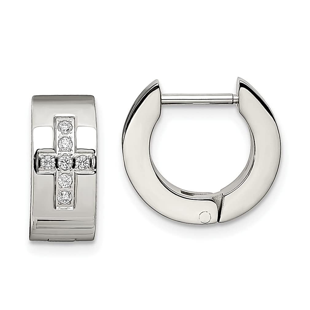 Stainless Steel Cubic Zirconia CZ Cross 6mm Hinged Hoop Earrings for Women - Religious Fashion Jewelry, Perfect Gift for Her - Ideal for Church, Weddings & Everyday Wear