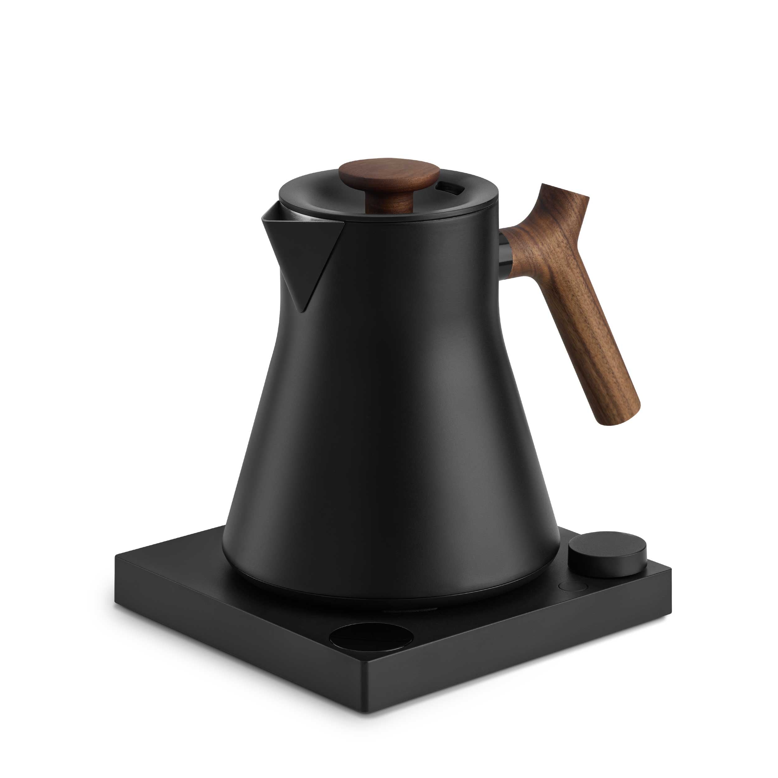 Fellow Corvo EKG Pro Electric Gooseneck Kettle - Matte Black with Walnut Handle - Perfect for Pour Over Coffee, Tea Brewing & Home Kitchen Use