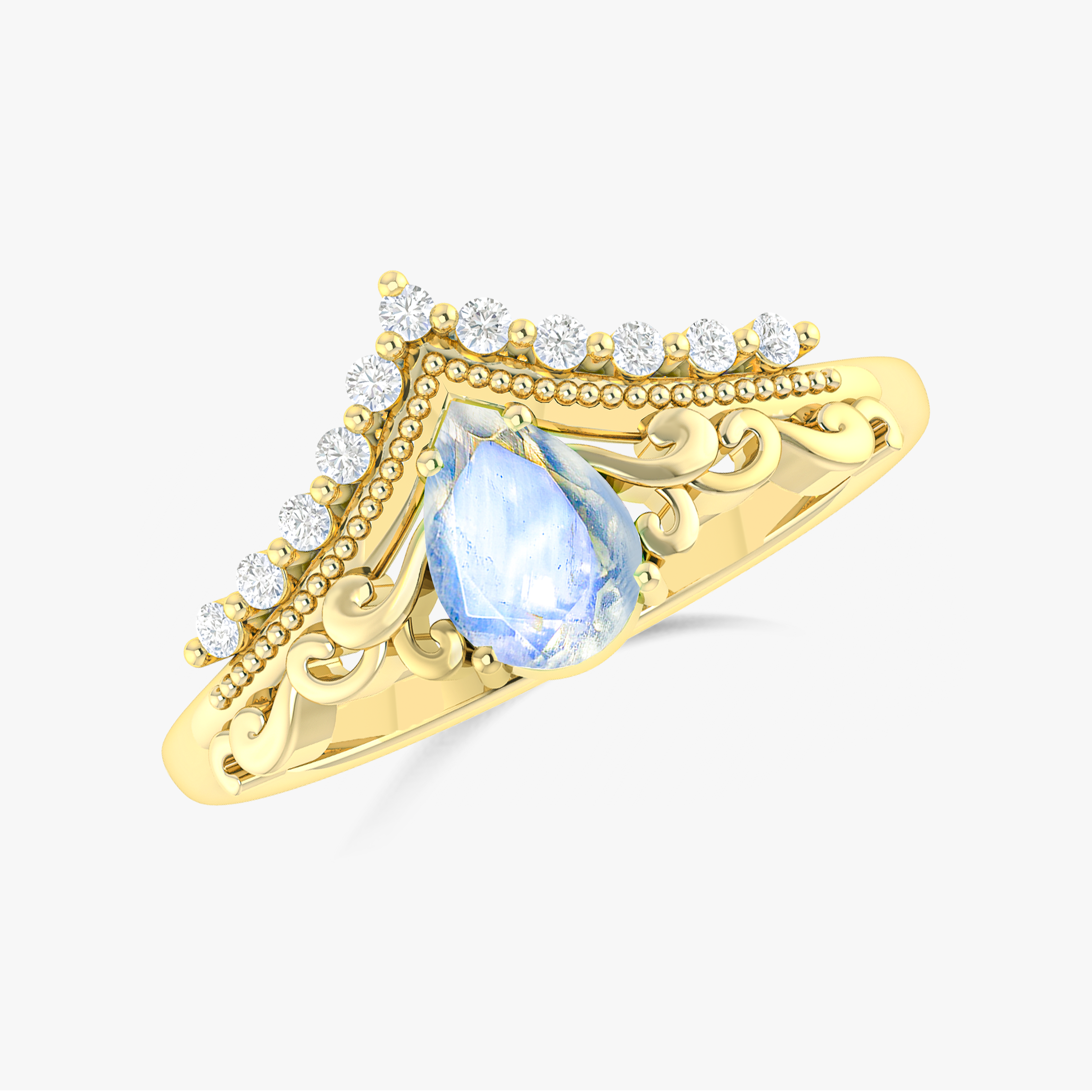Natural Moonstone Gemstone Crown Style Ring for Women - Elegant Bohemian Jewelry for Parties, Weddings & Everyday Wear