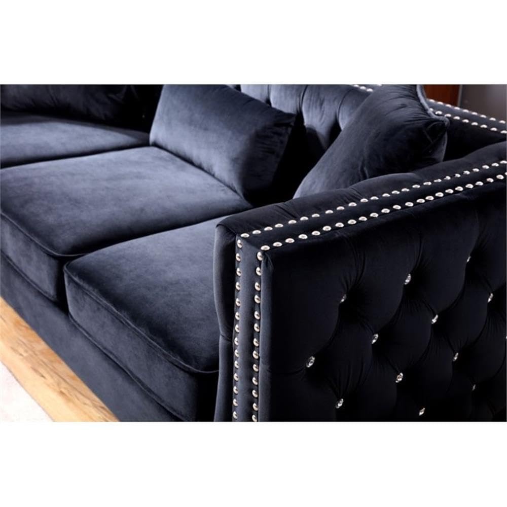 Glory Furniture Paige Velvet Sofa in Black - Luxurious Velvet Upholstered Living Room Couch for Modern Home Decor